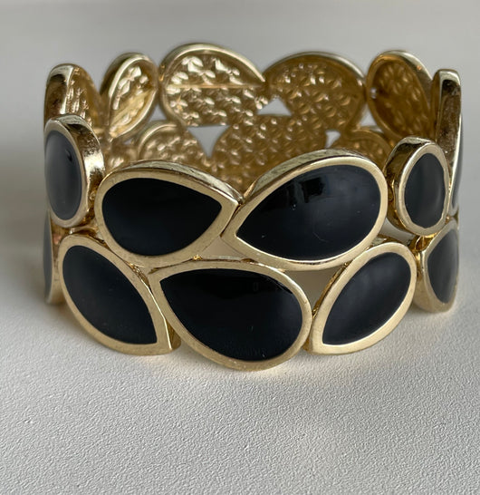 Gold & Black Leaf Design Stretch Bracelet
