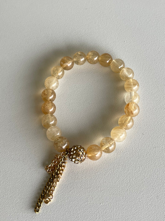 Gold & Clear Handmade Beaded Bracelet w/Sparkle Ball and Chains
