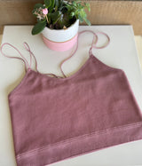 Rose Pink Seamless Ribbed Spaghetti Strap Crop OS Top by Dynamic Fashion