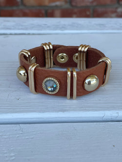 Camel Faux Leather With Gold Details Snap Closure Bracelet