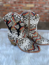 Good Girl Black, White & Rust Snakeskin Western Short Boots w/Side Zipper