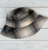 Taupe & Charcoal Plaid Bucket Hat