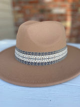 Tan Fedora Hat w/Boho Design Band and Adjustability