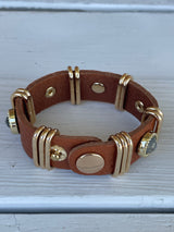 Camel Faux Leather With Gold Details Snap Closure Bracelet
