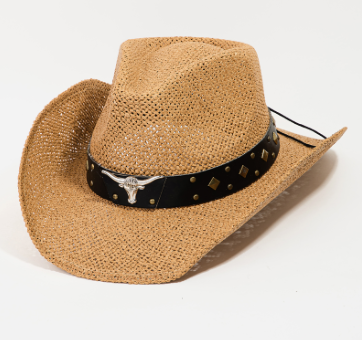 YeeHaw Ox Head Tan Straw Cowgirl Hat