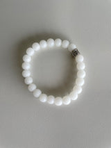 White Glass Handmade Beaded Bracelet w/Silver Spacer