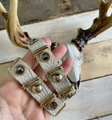 Ivory Faux Leather With Gold Details Snap Closure Bracelet