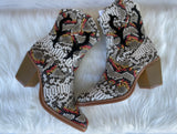 Good Girl Black, White & Rust Snakeskin Western Short Boots w/Side Zipper