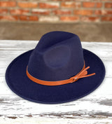 Navy Fedora Hat w/Navy Band and Adjustability