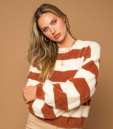 Fuzzy Chenille Rust & Ivory Stripe Sweater