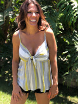 Front Tie Flirty Yellow Stripe Tank Top