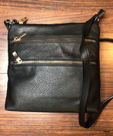 Black Crossbody Purse with Outer Pockets and Stripe Lining
