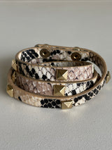 Edgy Snakeskin & Gold Studs Wrap Snap Closure Bracelet