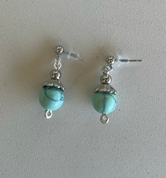 Turquoise Bead w/Antique Silver Post Earrings