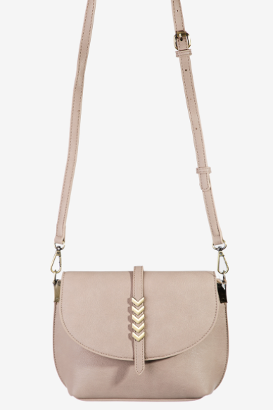 Faux Leather Taupe Smooth Chevron Crossbody Bag
