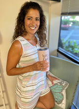 Cozy Pink, Ivory and Green Stripe Summer Pajama Set w/Pockets