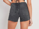Black Wash High Rise Walking Short Raw Hem by Just USA