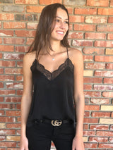 Black Lace Trim Spaghetti Strap Cami by Lovestitch