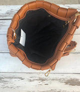 Camel Basket Weave Crossbody/Clutch Purse with Wristlet Strap or Long Shoulder Strap