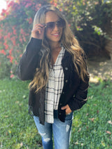 Black Distressed Button Down Shacket w/Front Pockets