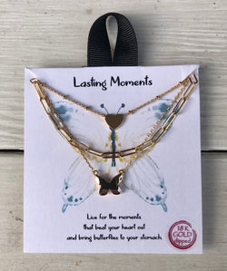 Lasting Moments 18K Gold Dipped Butterfly & Heart Layered Necklace