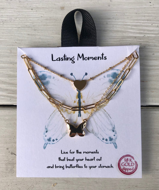 Lasting Moments 18K Gold Dipped Butterfly & Heart Layered Necklace
