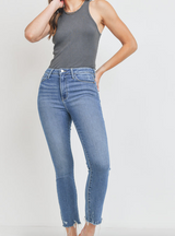 High Rise Medium Denim Straight Leg w/Raw Edge Made in USA by Just Black Denim