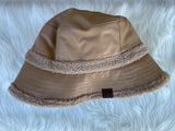 Nude Faux Leather and Sherpa Reversible Bucket Hat