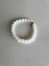White Glass Handmade Beaded Bracelet w/Silver Spacer