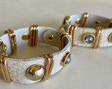 Ivory Faux Leather With Gold Details Snap Closure Bracelet