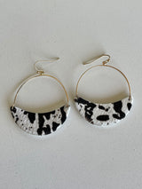 Cow Print Gold Circle Fishhook Earrings