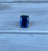Blue Large Rectangle Stone in Gold Setting Ring