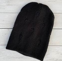 Black Distressed Slouchy Beanie