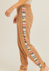 Caramel Color Blend Side Detail Soft Jogger Pants w/Elastic Waist