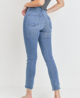High Rise Medium Denim Straight Leg w/Raw Edge Made in USA by Just Black Denim