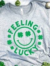 Feeling Lucky Smiley St. Patty’s Day Light Grey Graphic Tee