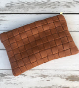 Camel Basket Weave Crossbody/Clutch Purse with Wristlet Strap or Long Shoulder Strap