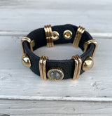 Black Faux Leather With Gold Details Snap Closure Bracelet