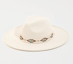 Boho Tribal Strap Ivory Fedora Hat w/adjustability