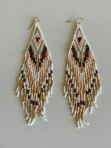 Cream & Pink Beaded Tassel Earrings