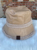 Nude Faux Leather and Sherpa Reversible Bucket Hat