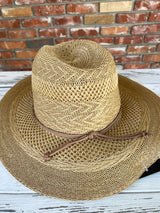 Natural Straw Sun Hat w/Brown Rope Band and Adjustable Fit