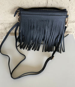 Black Small Fringe Crossbody Purse & Wristlet Strap