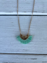 Gold Necklace with Turquoise Half Moon Tassel