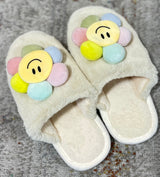 Happy Face Flower Ivory Slippers