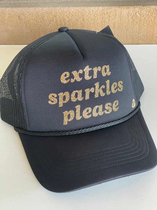Extra Sparkles Please Black & Gold Adjustable Trucker Hat by Mother Trucker & co