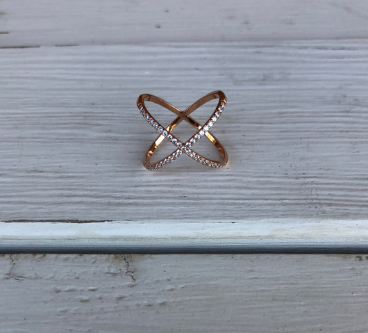 Rose Gold Diamond X Ring Size 7