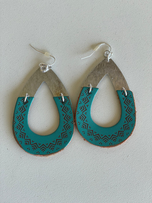 Turquoise Cork & Silver Metal Teardrop Earrings
