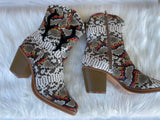Good Girl Black, White & Rust Snakeskin Western Short Boots w/Side Zipper