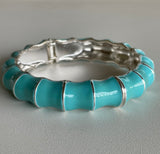 Wavy Turquoise & Silver Hinge Bangle Bracelet